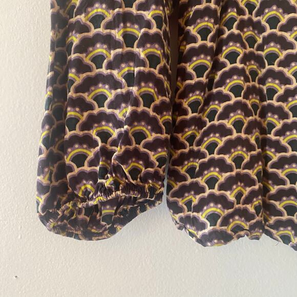 Boden Women's size 6 Purple Green Patterned Lightweight Long Sleeve Blouse Top - Picture 5 of 9